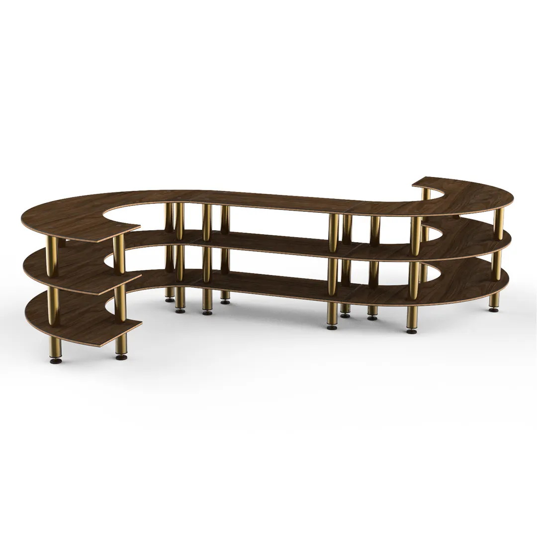 Steelite MGCMSB02WBXF Mogogo Buffet Solutions Modular Serving Station, 141" x 124" x 35", 3-Tier, S-Shaped, Bengali Mango Wood BHP High Pressure Laminate