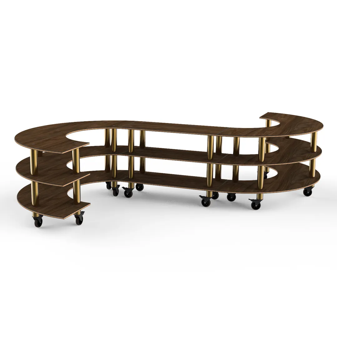 Steelite MGCMSB02WBXW Mogogo Buffet Solutions Modular Serving Station, 141" x 124" x 35", 3-Tier, S-Shaped, Bengali Mango Wood BHP Laminate