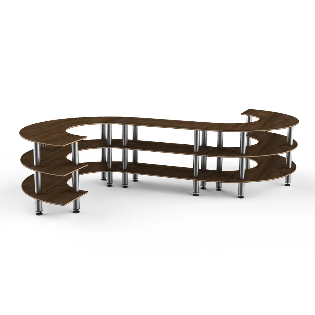 Steelite MGCMSB02WSXF 3-Tier S-Shaped Buffet Table, 141" x 124" x 35", Bengali Mango Wood BHP Laminate Top