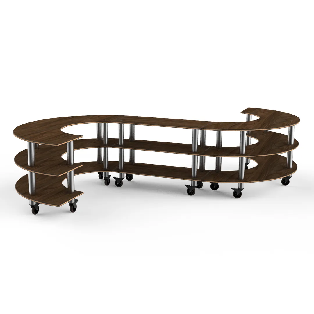 Steelite MGCMSB02WSXW 3-Tier S-Shaped Buffet Table, 141"W x 124"D x 35"H, Bengali Mango Wood BHP Laminate Top