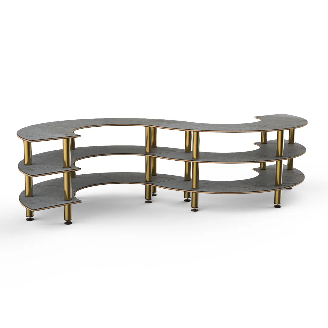 Steelite MGCMSB03GBXF 3-Tier Modular Buffet Serving Station, 141" x 76" x 35", Grey Slate BHP Laminate Top, Brushed Brass Legs