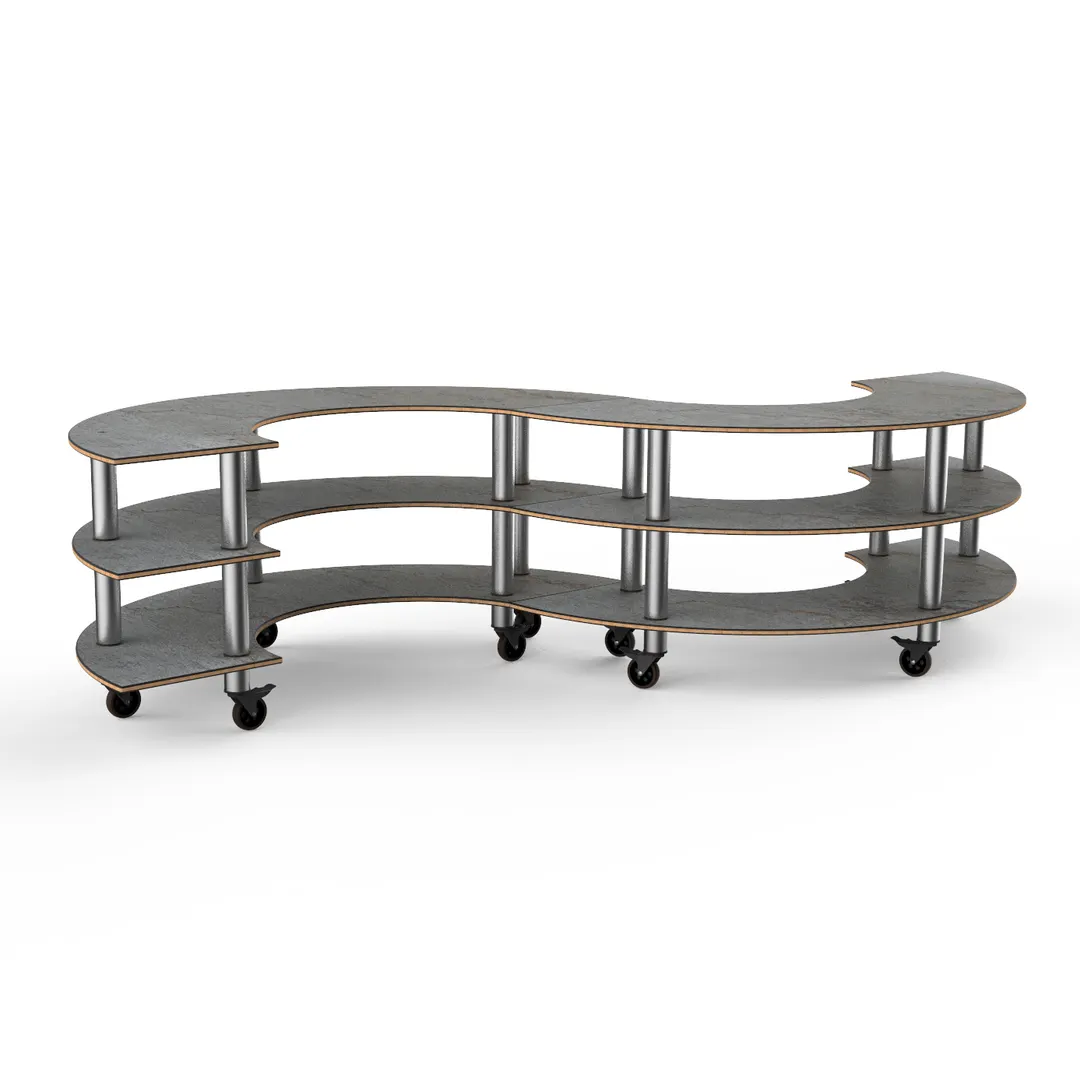 Steelite MGCMSB03GSXW 3-Tier S-Shaped Buffet Table, 141" W, 76" D, 35" H, Grey Slate Laminate Top