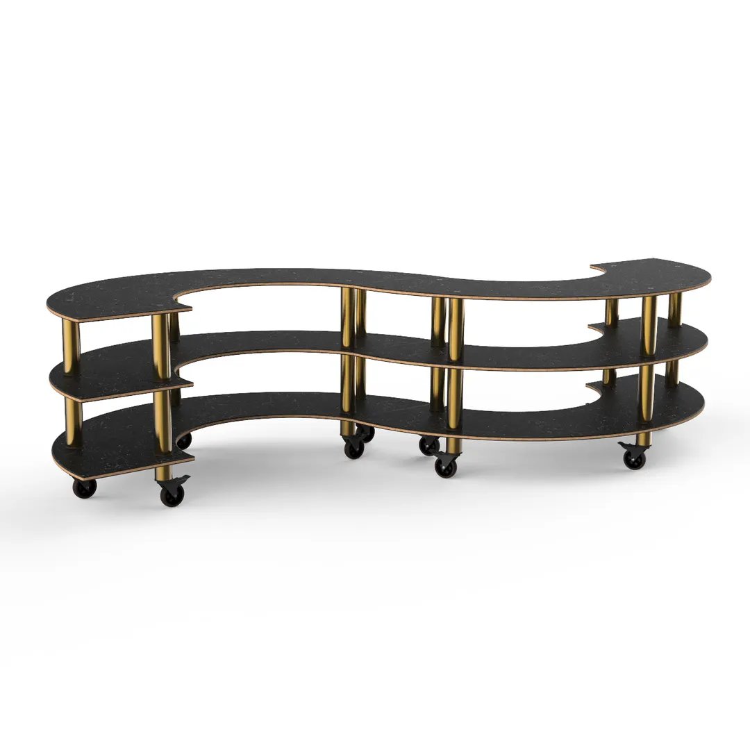 Steelite MGCMSB03MBXW 3-Tier S-Shaped Buffet Station, 141" x 76" x 35", Nero Marquina Marble BHP Laminate Top