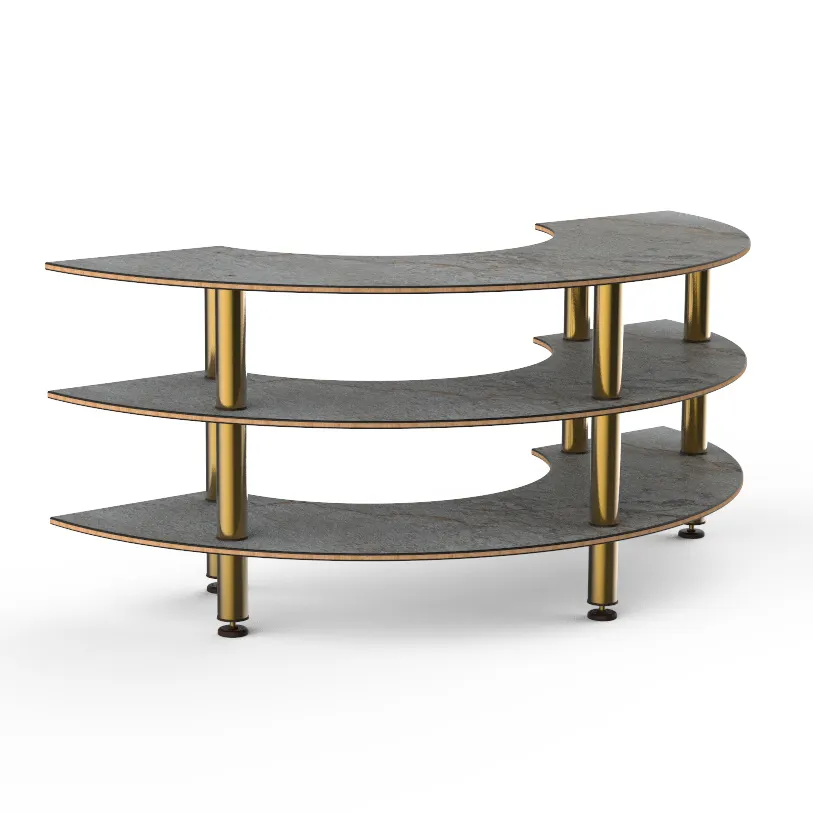Steelite MGCMSX01GBXF 81" Modular Buffet Table, 3-Tier, 41"D x 35"H, Grey Slate BHP Laminate Top, Brushed Brass Legs