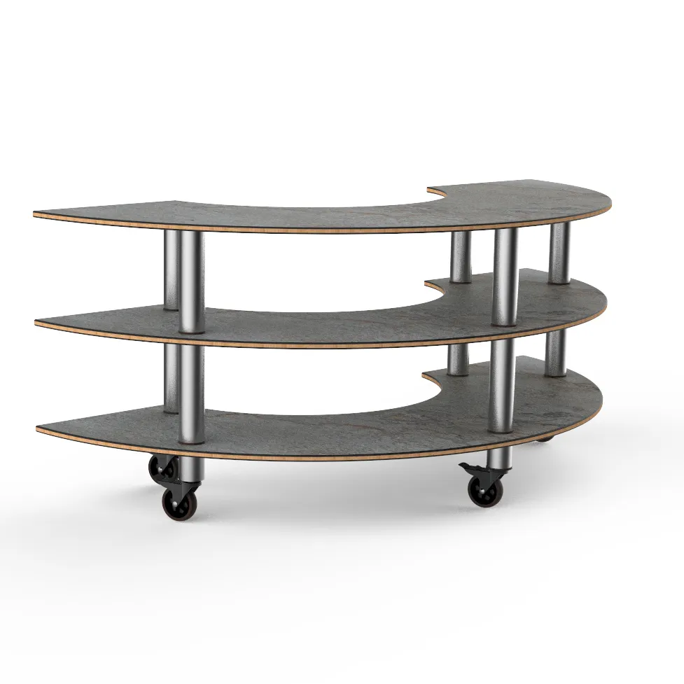 Steelite MGCMSX01GSXW 81" Configurable Buffet Table, 3-Tier, 41"D, Grey Slate BHP Laminate Top, Brushed Stainless Steel