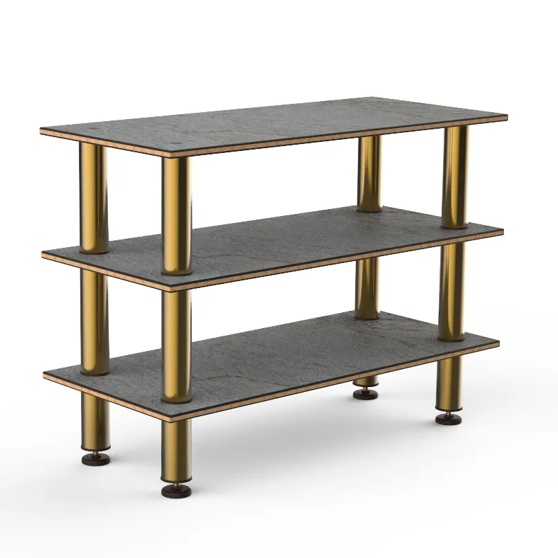 Steelite MGCMSX02GBXF 3-Tier Modular Buffet Table, 47" x 21" x 35"H, Grey Slate BHP Laminate Top, Brushed Brass Legs