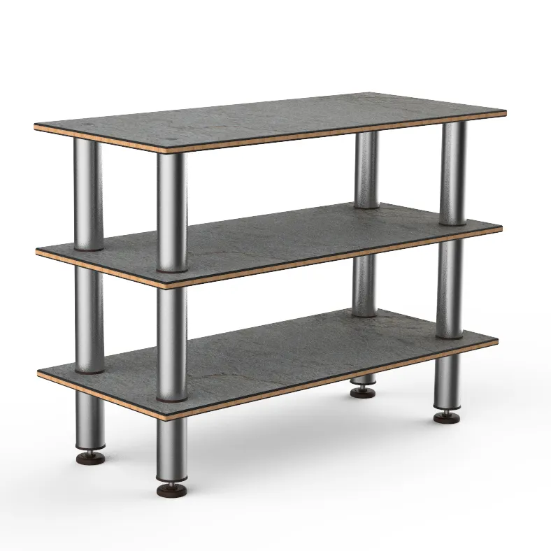 Steelite MGCMSX02GSXF 3-Tier Buffet Table, 47"W x 21"D x 35"H, Grey Slate BHP Laminate Top, Brushed Stainless Steel Legs