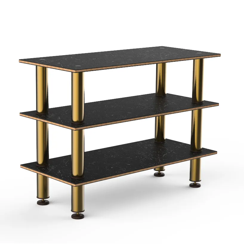 Steelite MGCMSX02MBXF 3-Tier Configurable Buffet Table, 47" x 21" x 35"H, Nero Marquina Marble BHP Laminate Top, Brushed Brass Legs