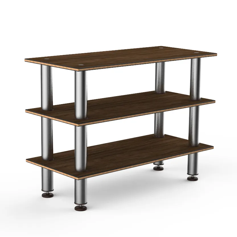 Steelite MGCMSX02WSXF 3-Tier Buffet Table, 47" x 21" x 35"H, Bengali Mango Wood BHP Laminate Top, Brushed Stainless Steel Legs