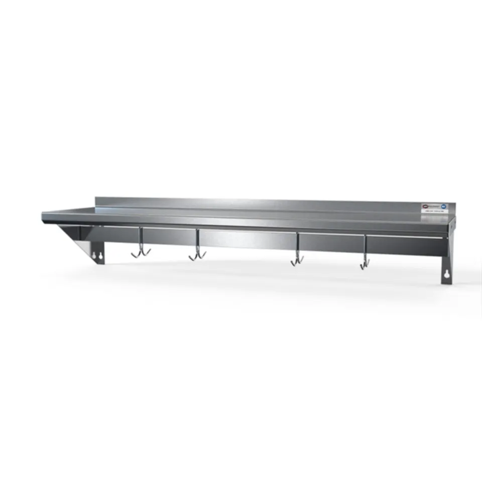 NBR Equipment PS-1648 Stainless Steel Wall Mount Shelf with Pot Rack - 48"W x 16"D