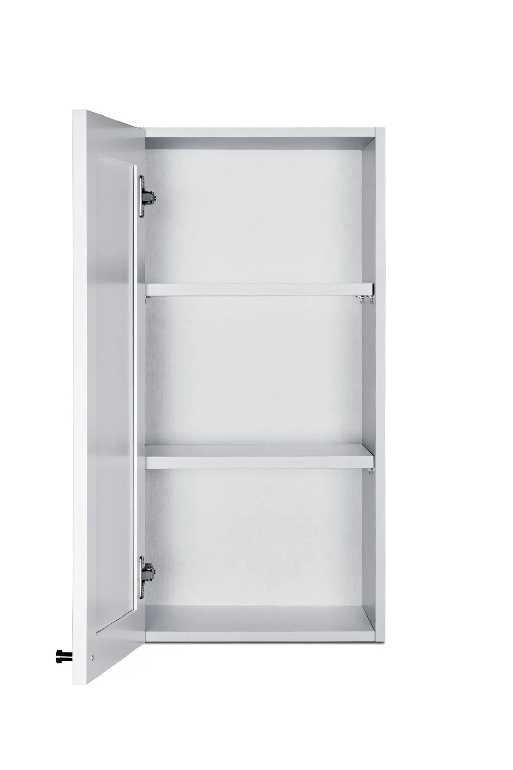 Summit CABWH1530L 15"W x 30"H Wall-Mounted Hinged Cabinet, Clean White Finish, Brushed Nickel Knob