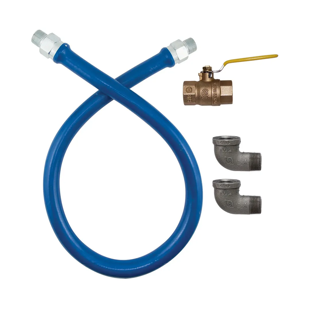 Dormont 16100BPV60BXFT 60" Blue Hose Food Truck Grade Gas Connector Kit w/ (2) Elbows, 1" Dia.