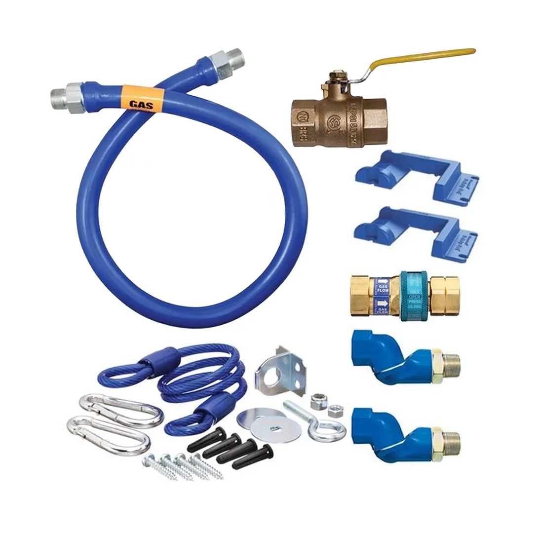 Dormont 1675KIT2S36PS 36" Blue Hose Moveable Gas Connector Kit, Two Swivels, Safety Set, 3/4" Dia
