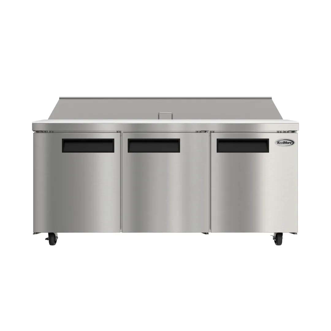 Koolmore KM-PTR70-3D 71" 3-Door Sandwich and Salad Prep Table, 18 Pans, Stainless Steel