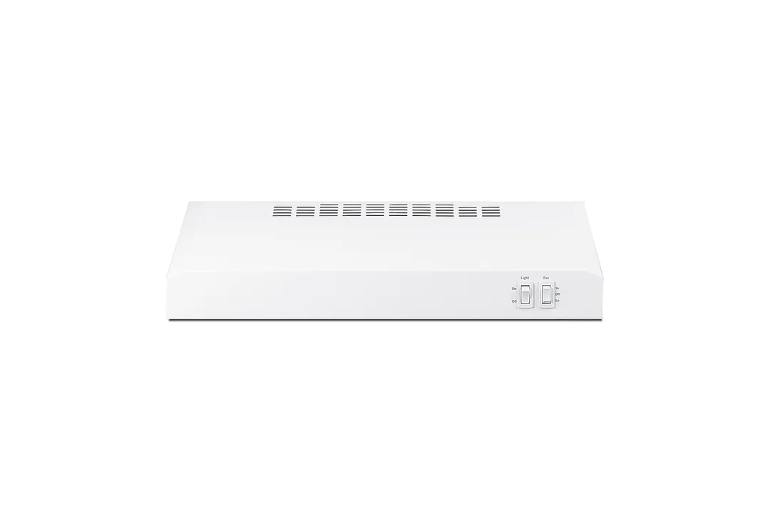 Summit HC20WW Under Cabinet Range Hood, 20" Wide, White Finish, 200 CFM Convertible Recirculating or Ducted, 3-1/4"x10" or 7" Round Vent, Charcoal Filter, Multi-Speed Fan, Rocker Switch, UL Listed
