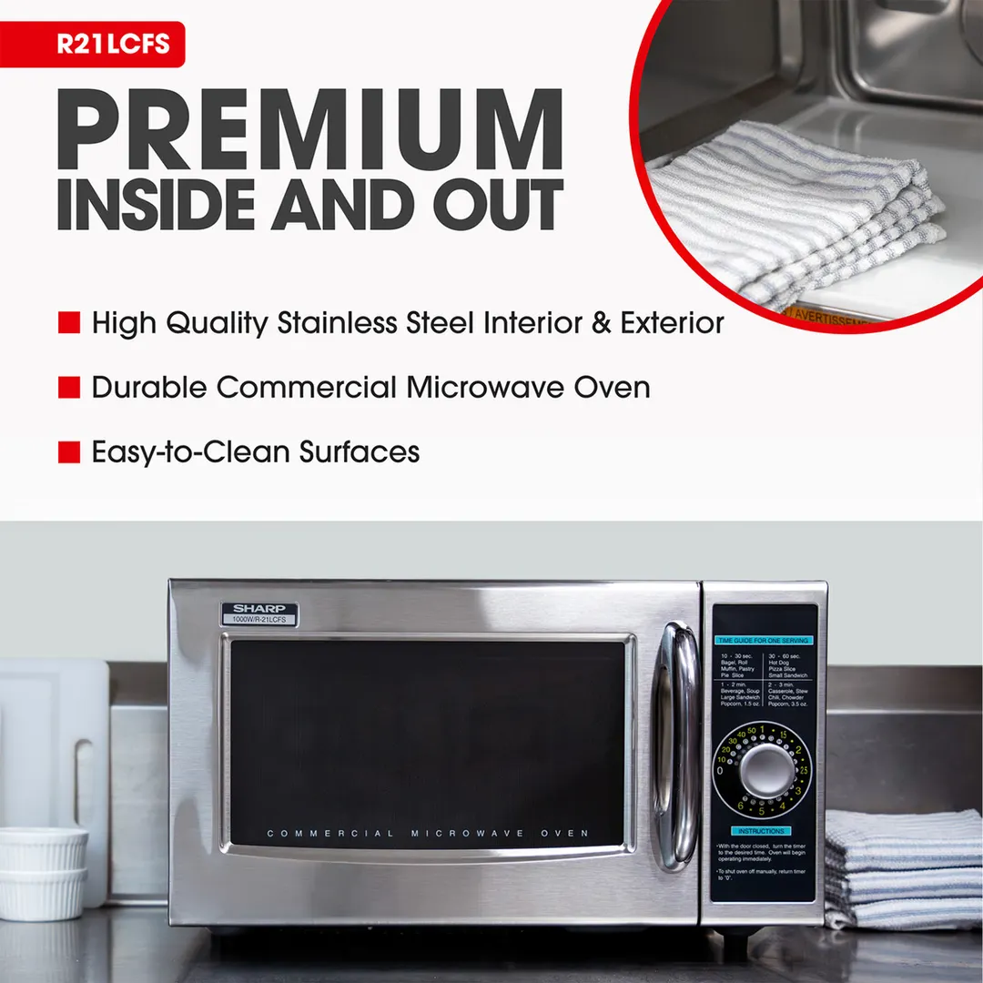 Sharp R-21LCFS 1000W Medium Duty Commercial Microwave Oven, Dial Control, 120V