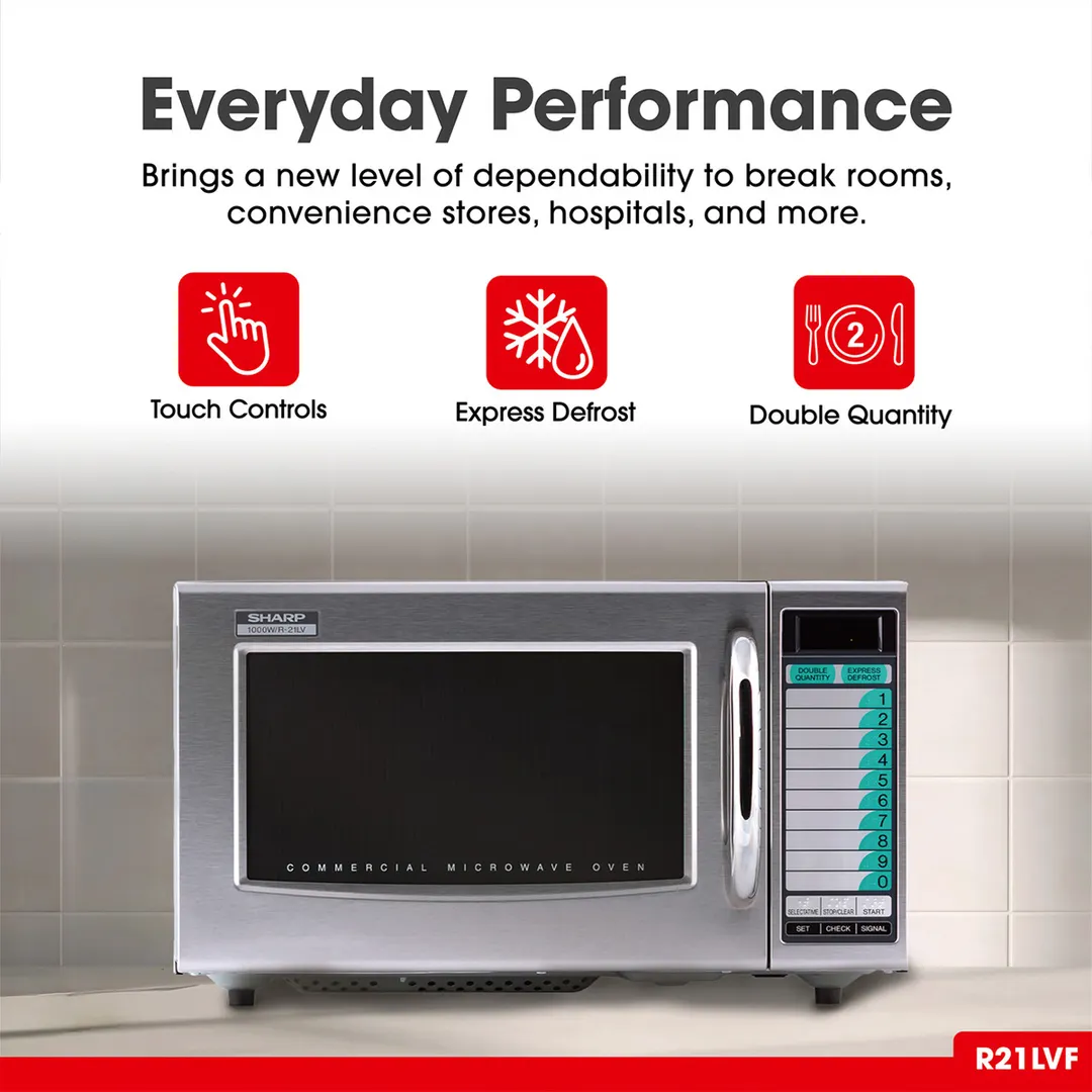 Sharp R-21LVF 1000W Medium Duty Commercial Microwave Oven, Touch Control, 20 Memory, 120V