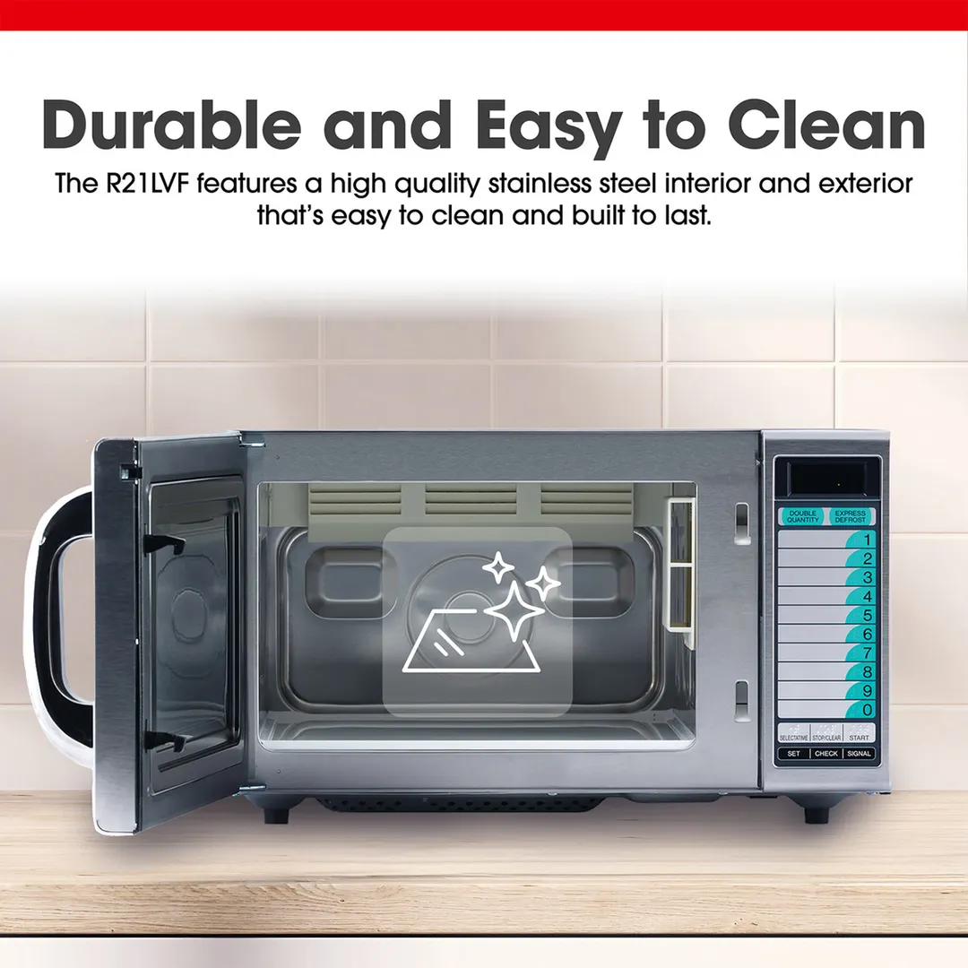 Sharp R-21LVF 1000W Medium Duty Commercial Microwave Oven, Touch Control, 20 Memory, 120V