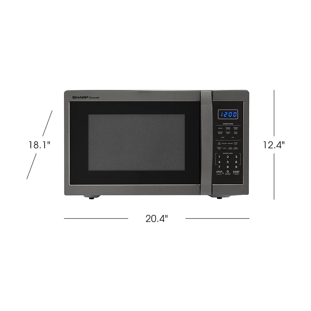 Sharp SMC1452CH 1100W Black Stainless Steel Countertop Microwave Oven, 1.4 Cu. Ft. , LCD Display