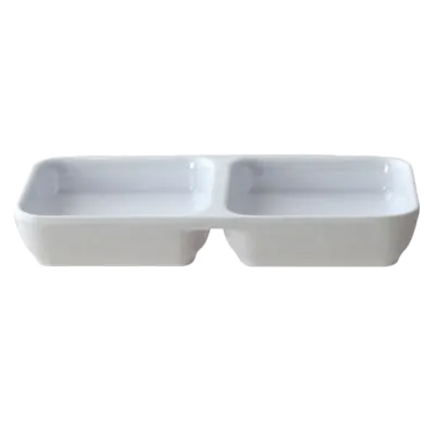 Thunder Group 19002WT Sauce Dish, 2-Compartment, 4 Oz., 6"L X 3"W - Dozen