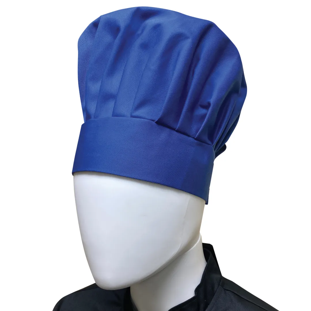 Thunder Group CH013BL Chef's Hat – 13.5" High Adjustable Velcro Chef Regalia, 65/35 Poly/Cotton, Blue, One Size Fits Most