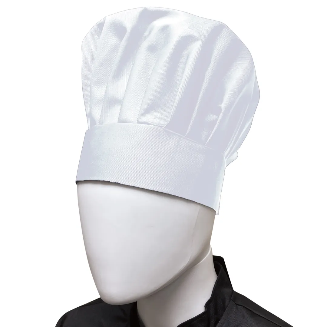 Thunder Group CH013WH Chef's Hat – Adjustable Velcro Closure, 13.5" High, One Size Fits Most, 65/35 Poly/Cotton, White