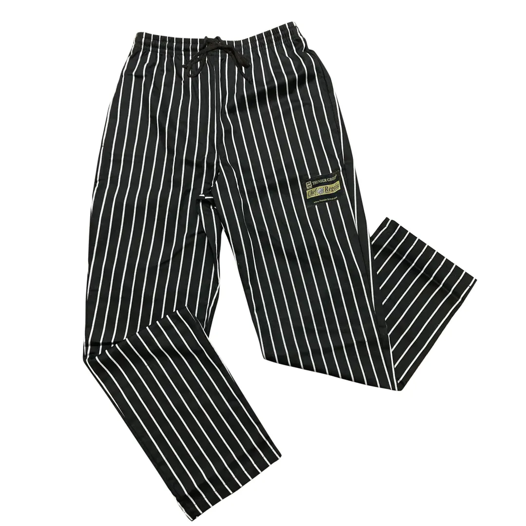 Thunder Group CHP202CHXL Chef Regalia Relaxed Fit Chef Pants, X-Large, 65/35 Poly/Cotton, Chalk Stripe