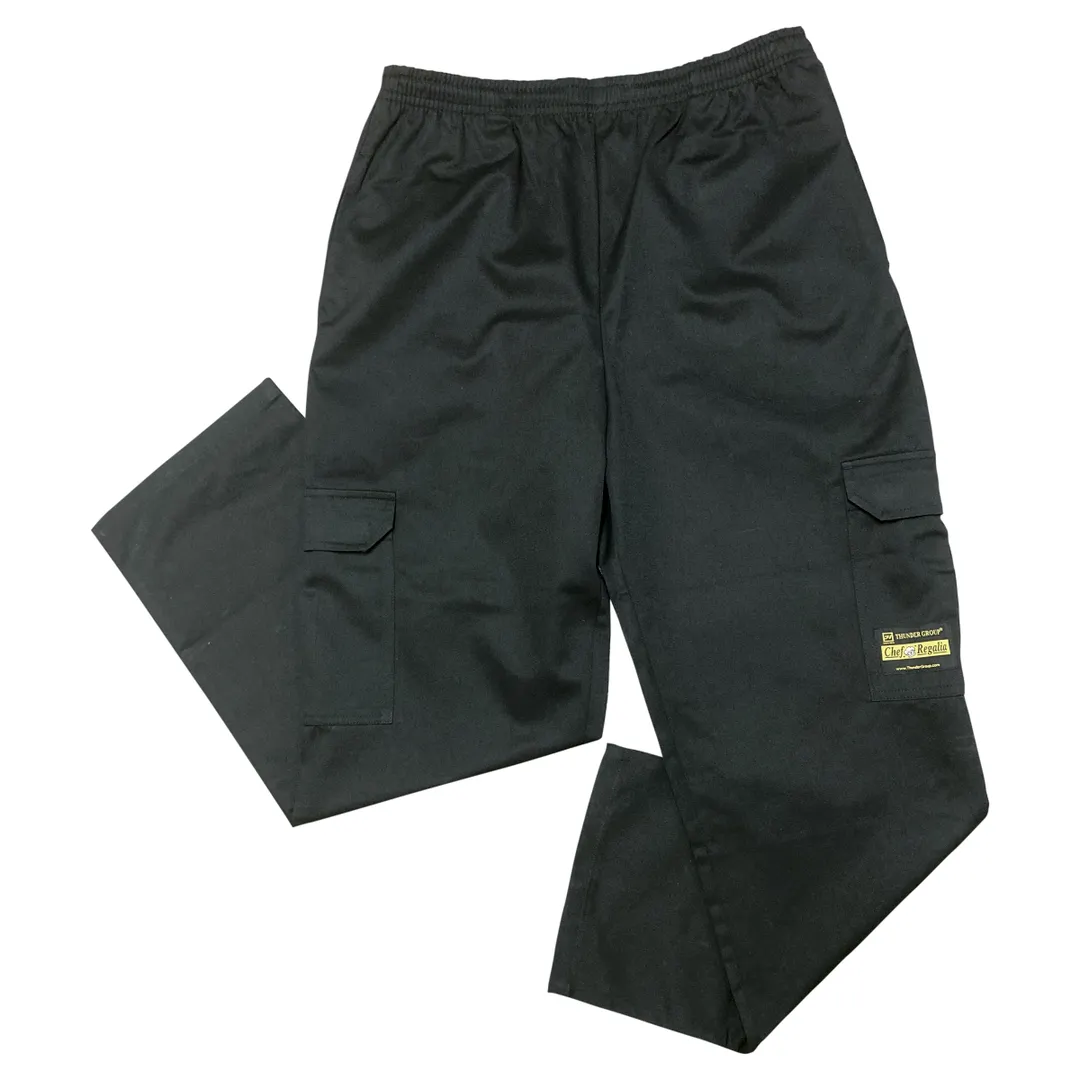 Thunder Group CP109BKXL Chef Regalia Cargo Chef Pants, X-Large, 65/35 Poly/Cotton, Black