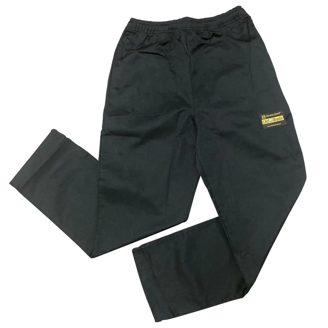 Thunder Group CP201BKL Chef Regalia Relaxed Fit Chef Pants, Large, 65/35 Poly/Cotton, Black