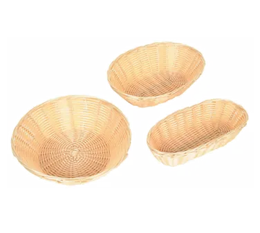 Thunder Group PLBB825 Plastic Tabletop Basket - Round woven, 8" x 8" x 2-1/4" tan, stackable, restaurant serving
