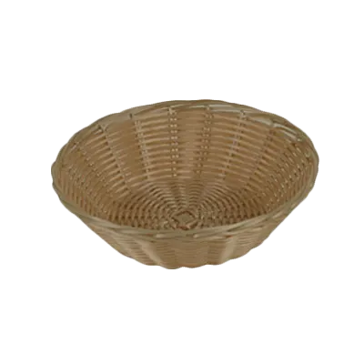 Thunder Group PLBB825 Plastic Tabletop Basket - Round woven, 8" x 8" x 2-1/4" tan, stackable, restaurant serving