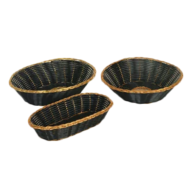 Thunder Group PLBB900G Plastic Tabletop Basket – Oval, 9" x 6-7/8" x 2-1/4", Black with Gold Trim, Stackable