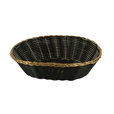 Thunder Group PLBB900G Plastic Tabletop Basket – Oval, 9" x 6-7/8" x 2-1/4", Black with Gold Trim, Stackable