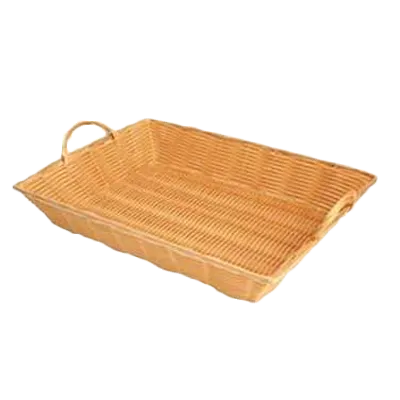 Thunder Group PLBN1611T - 16" x 11" x 3" Tan Polypropylene Serving Basket with Handles, Break-Resistant, Stackable