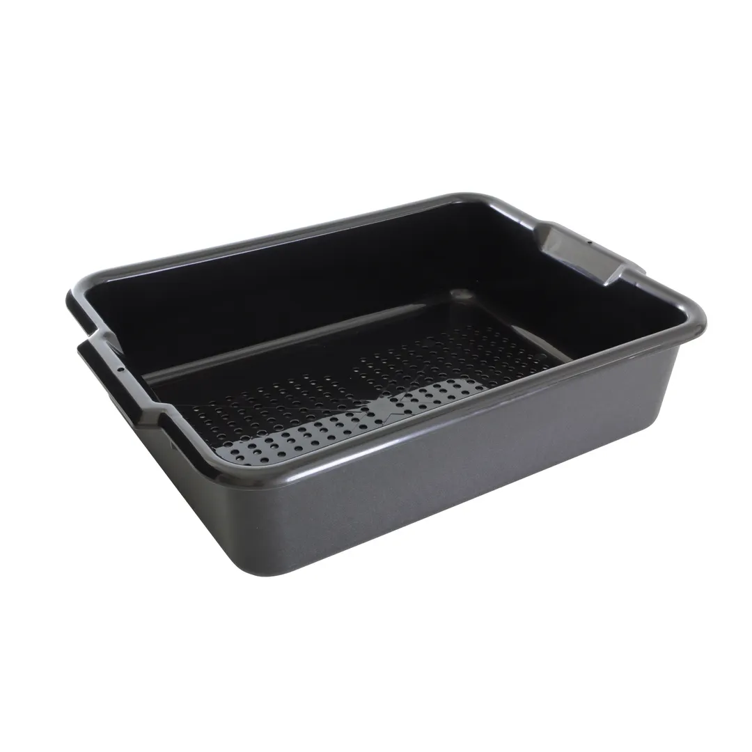Thunder Group PLBT505BPF Bus Box, 1-Compartment, 21-1/2"L x 15-3/8"W x 5" Deep, Perforated, Integrated Handles, Stackable, Polypropylene, Black