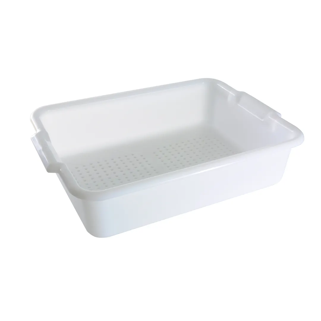 Thunder Group PLBT505WPF White Polypropylene 1-Compartment Bus Box, 21-1/2"L x 15-3/8"W x 5" Deep, Perforated, Stackable