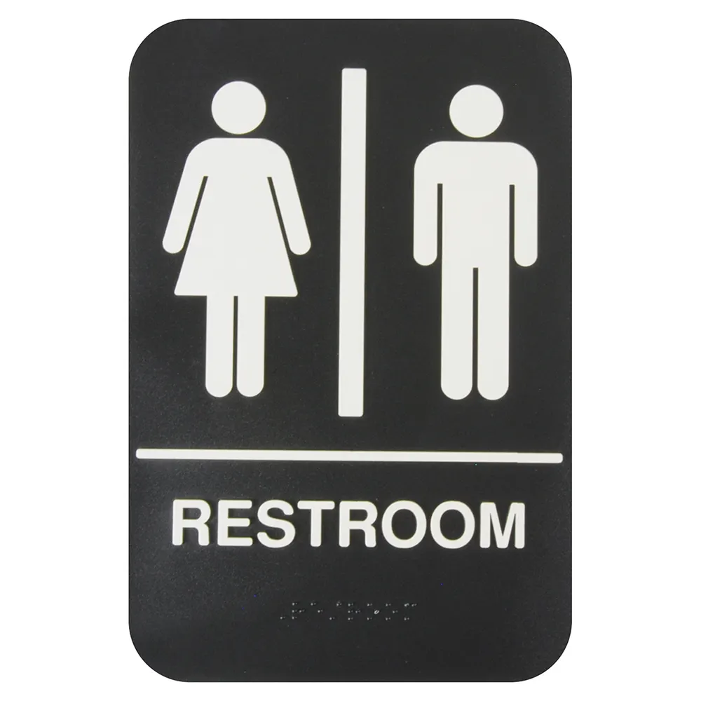 Thunder Group PLIS6953BK Information Symbol Sign, 6" X 9" "Restroom", With Braille, (6 Each Minimum Order)