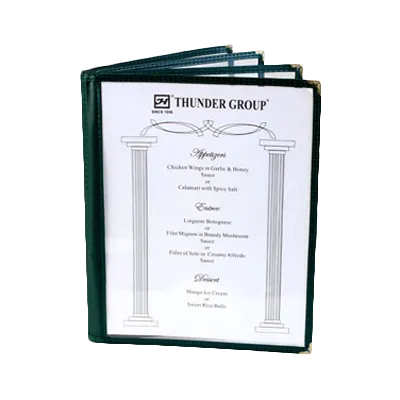 Thunder Group PLMENU-L4GR Menu Cover, 8-1/2" X 11", 4-Page Book Fold, Flexible, green