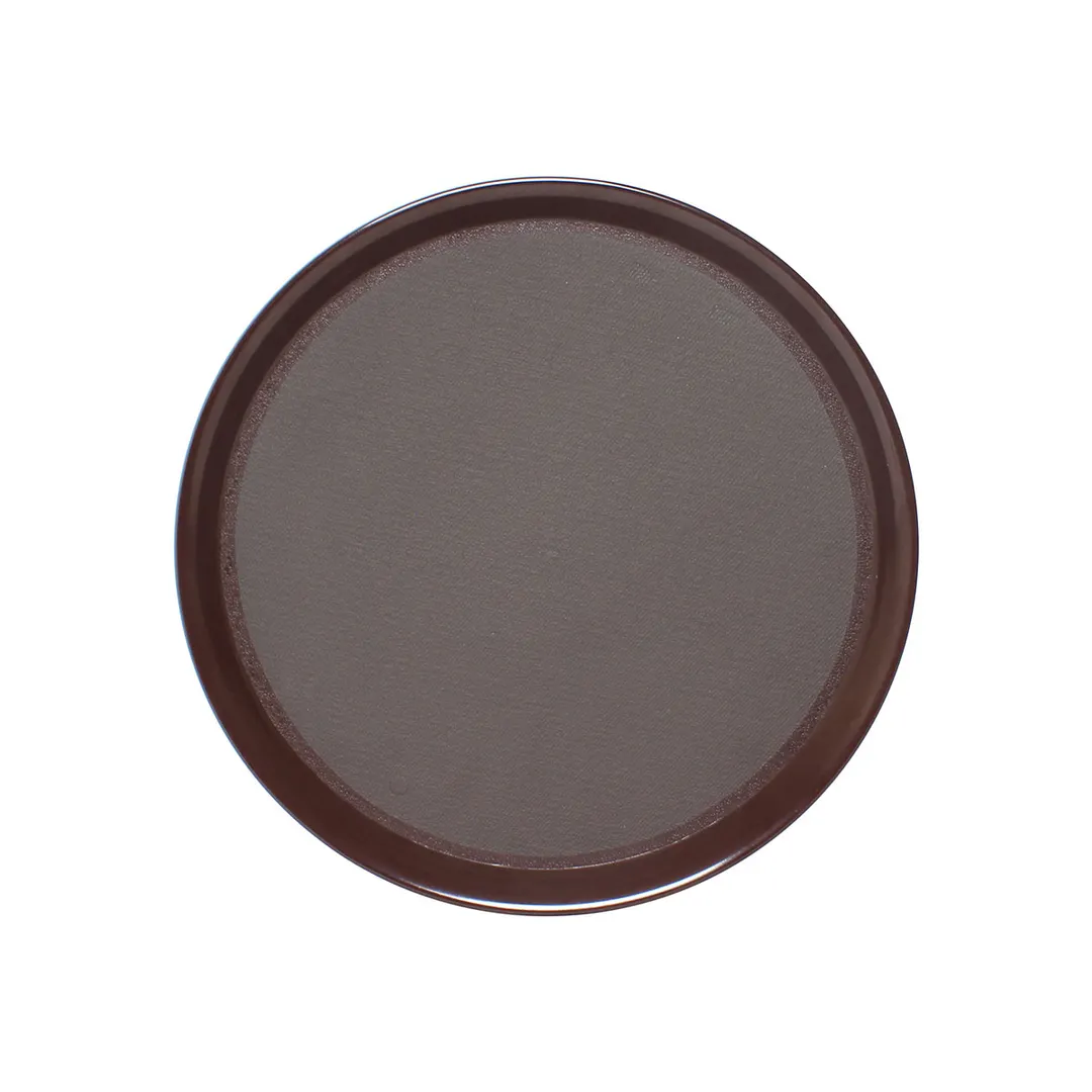 Thunder Group PLRT016 Round Non Slip Serving Tray, 16" Diameter, Textured Brown ABS Plastic, Surface Finish Restaurant