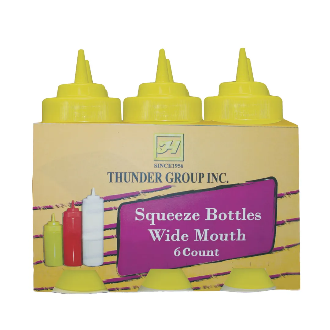 Thunder Group PLTHSB032YW Squeeze Bottle, 32 Oz., Wide Mouth, Plastic, 6 Each - Pack