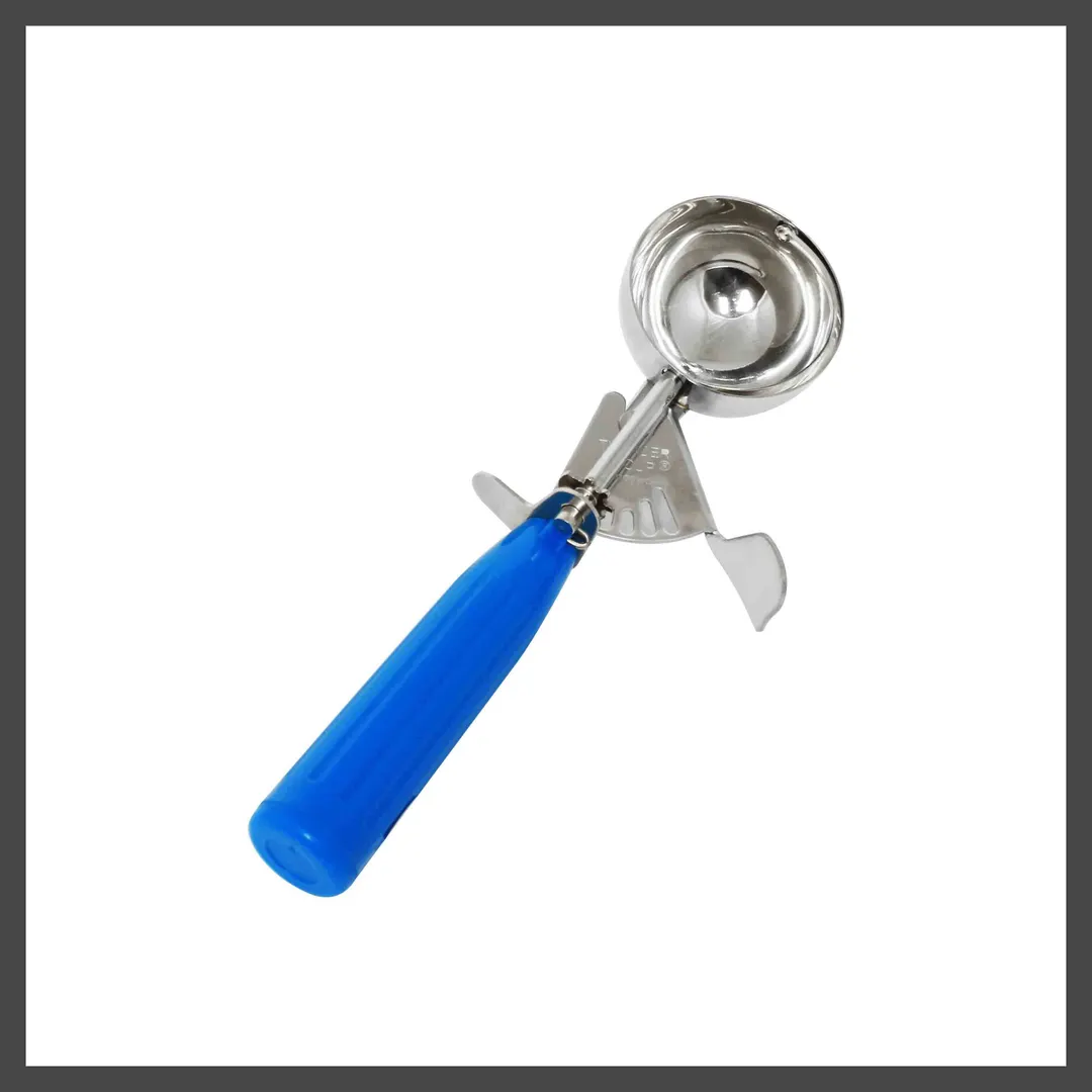 Thunder Group SLDS016 Ice Cream Dishers, 2‑3 oz Capacity #16 Thumb‑Press, 18/8 Stainless Steel, Blue Plastic Handle, NSF