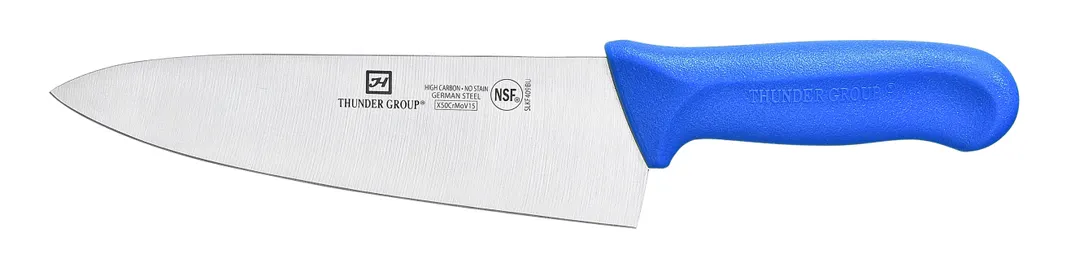 Thunder Group SLKF409BU Chef'S Knife, 8" Blade, Blue Polypropylene Handles, German Steel