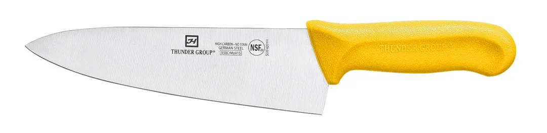 Thunder Group SLKF409YW Chef'S Knife, 8" Blade, Yellow Polypropylene Handles, German Steel