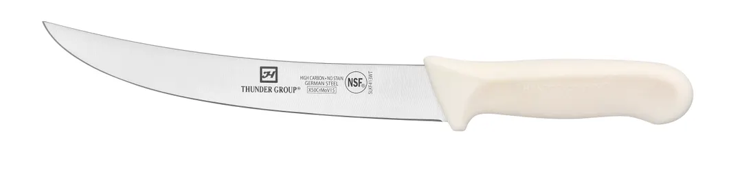 Thunder Group SLKF413WT Breaking Knife, 8" Blade, White Polypropylene Handles, German Steel