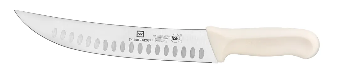 Thunder Group SLKF415WT Cimeter Steak Knife, 9-1/2" Blade, Hollow Ground, White Polypropylene Handles