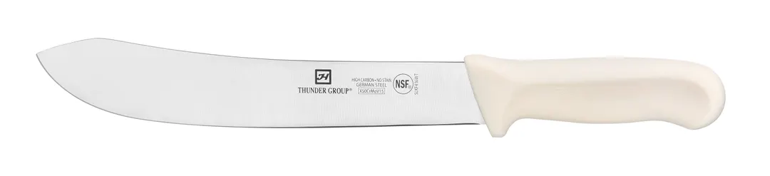 Thunder Group SLKF416WT Butcher Knife, 10" Blade, White Polypropylene Handles, German Steel