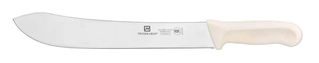 Thunder Group SLKF417WT Butcher Knife, 12" Blade, White Polypropylene Handles, German Steel