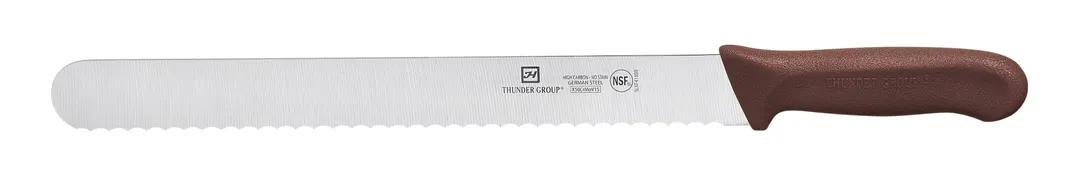 Thunder Group SLKF418BR Slicer, 12" Blade, Wavy Edge, Brown Polypropylene Handles