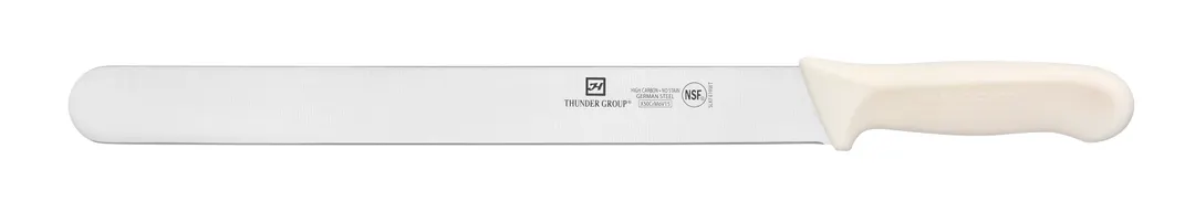 Thunder Group SLKF419WT Roast Beef Slicer, 12" Blade, White Polypropylene Handles, German Steel