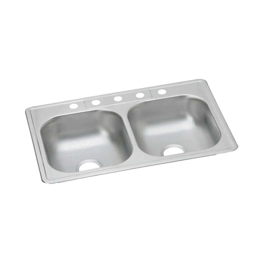 Elkay D233215 Double Bowl Drop-In Stainless Steel Kitchen Sink, 33" X 21.25" / 22 Gauge  